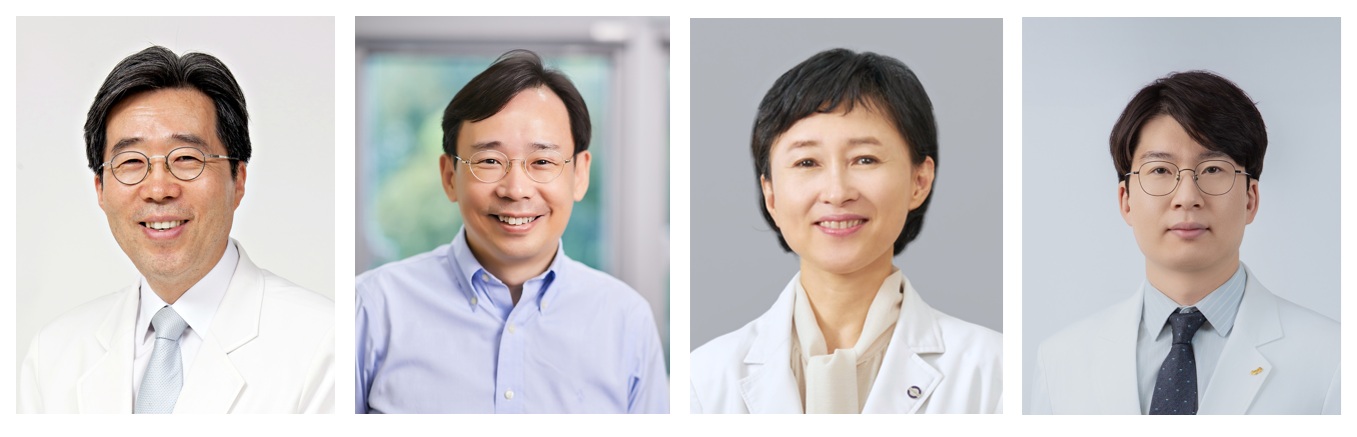 왼쪽부터 배상철 의학석좌교수, 신의철 교수, 이혜순 교수, 김우중 교수